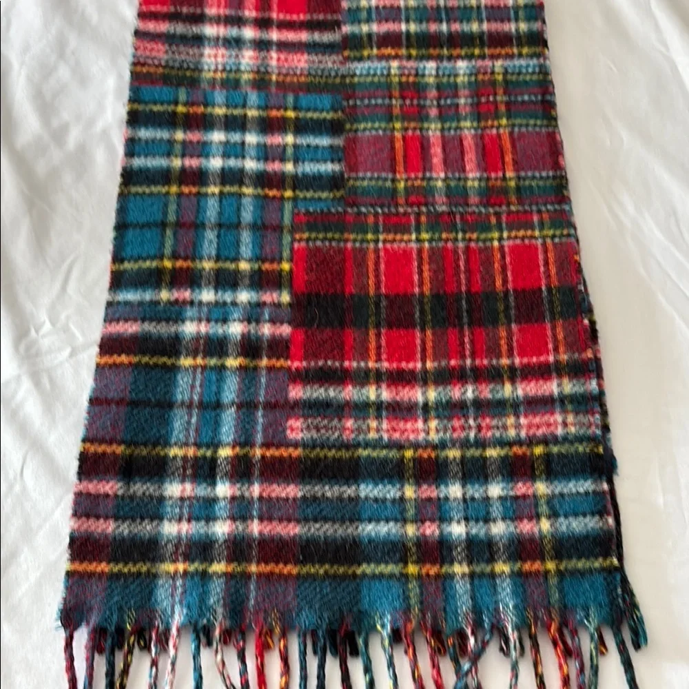 Polo Ralph ITALY Lauren Red Blue WOOL BLEND Plaid FISHING HUNTING PATCHES SCARF